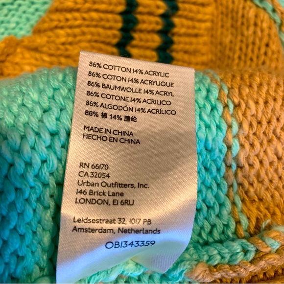 Free People Pembrook Sweater Stripe Cable Knit Mint Tan V Neck Collar Size: XS - Picture 6 of 7